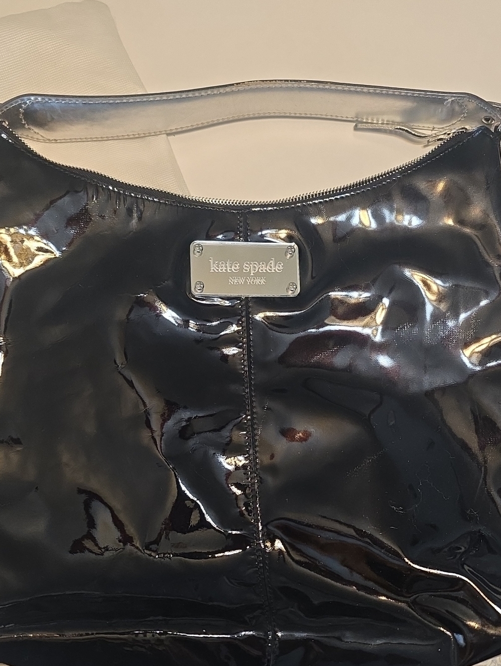 Kate Spade Patent Black Shoulder Bag with Silver Strap(26)